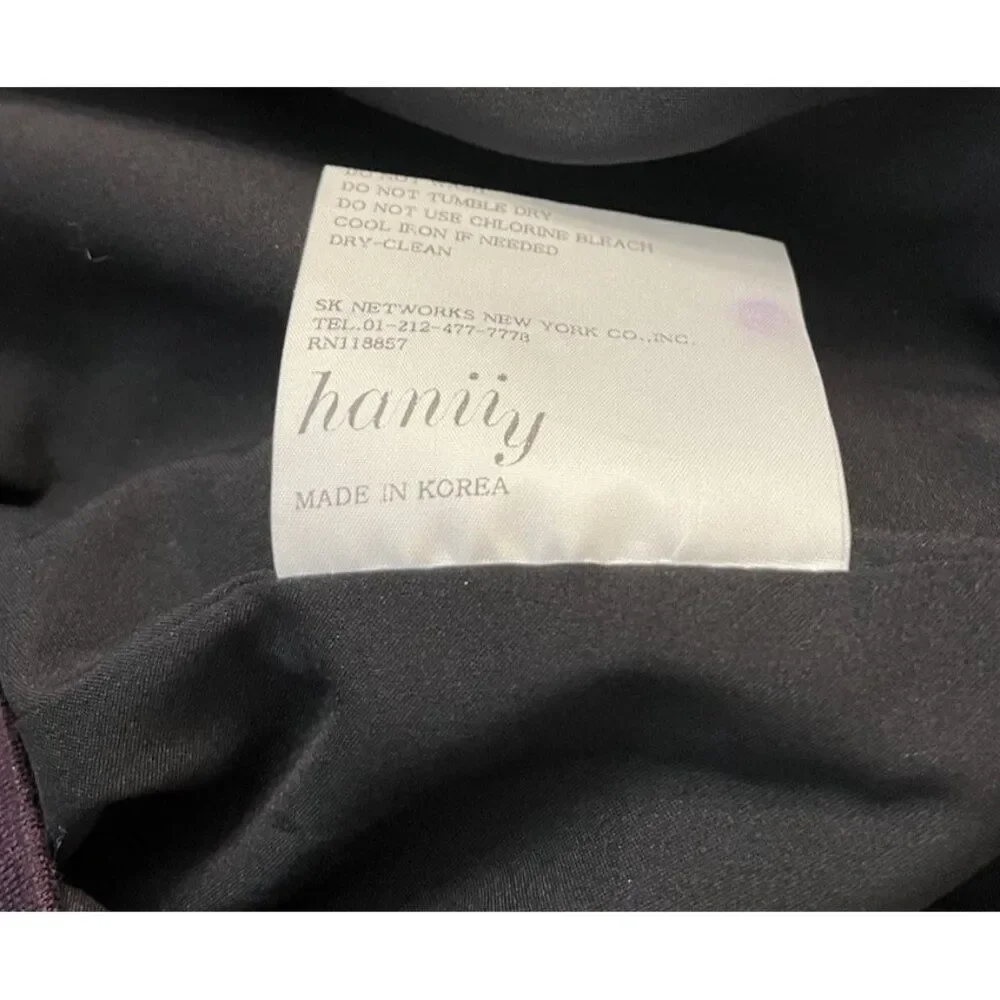 Hanii Y Small 38 Dress Purple Gray Sheath Wool Knee Length Sleeveless Belted Vtg